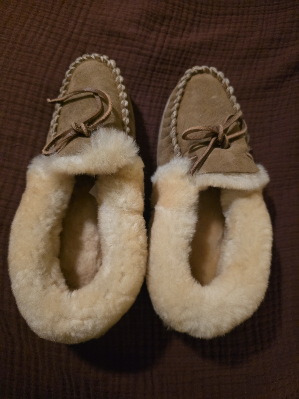L.L. Bean Brown Shearling Moccasin Slippers